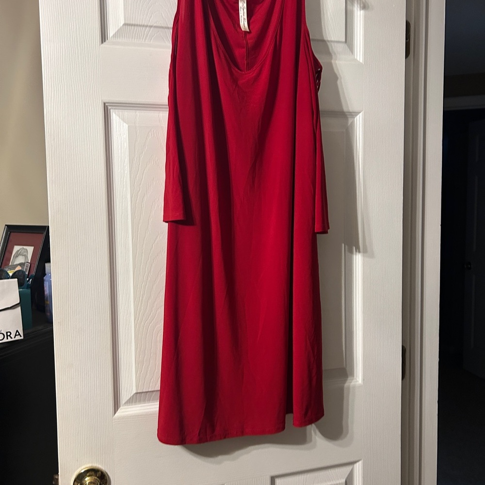Perseption Red Sleeveless V-Neck Midi Dress